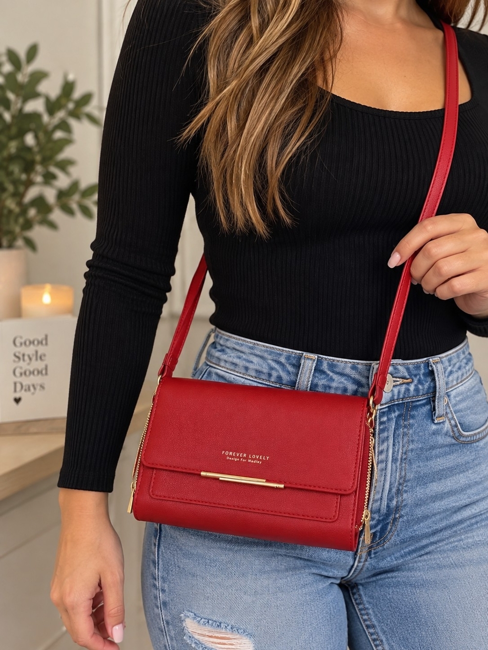 Forever lovely 9x6 inch red crossbody purse #26